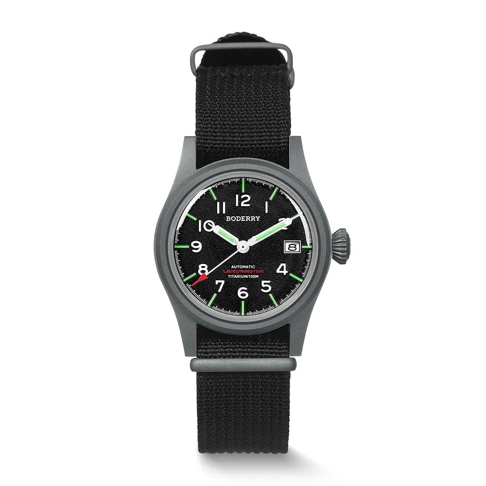 LANDMASTER - 100M Waterproof Titanium Automatic Field Watch | Black