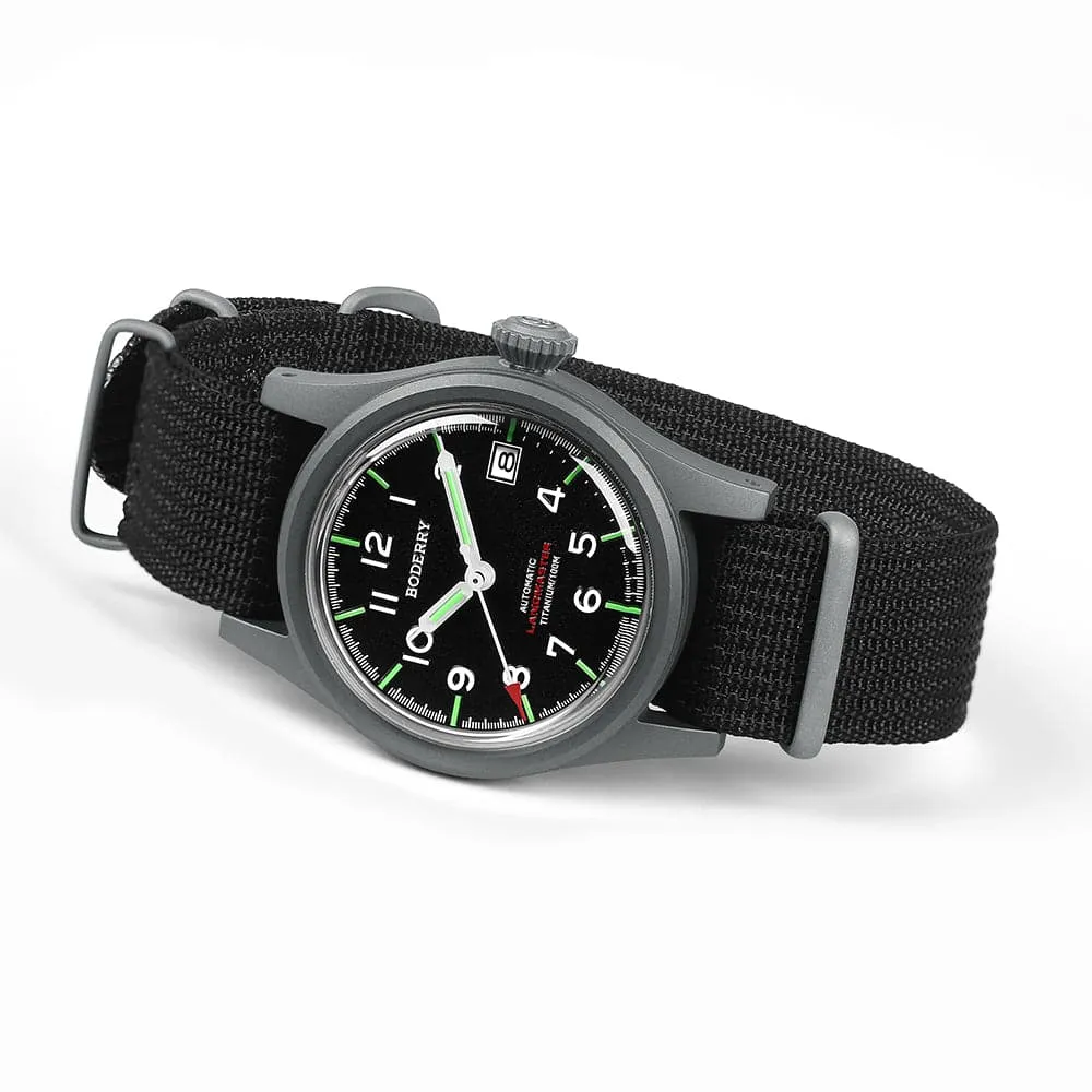 LANDMASTER - 100M Waterproof Titanium Automatic Field Watch | Black