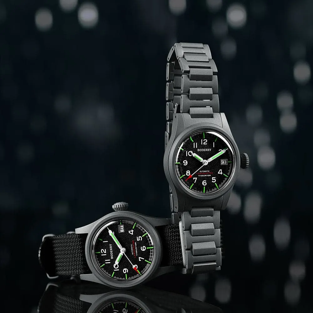 LANDMASTER - 100M Waterproof Titanium Automatic Field Watch | Black