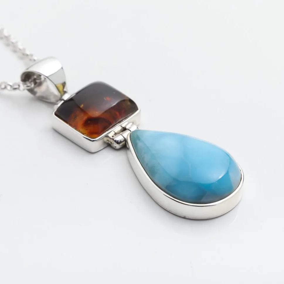 Larimar Amber Pendant Cercei