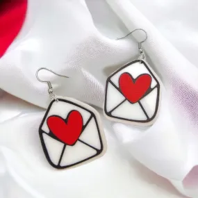 Love Letter Earrings - Pink Earrings, Valentine’s Day Earrings, Love Earrings, Heart Accessories, Happy Valentine’s Day, Snail Mail, Letter