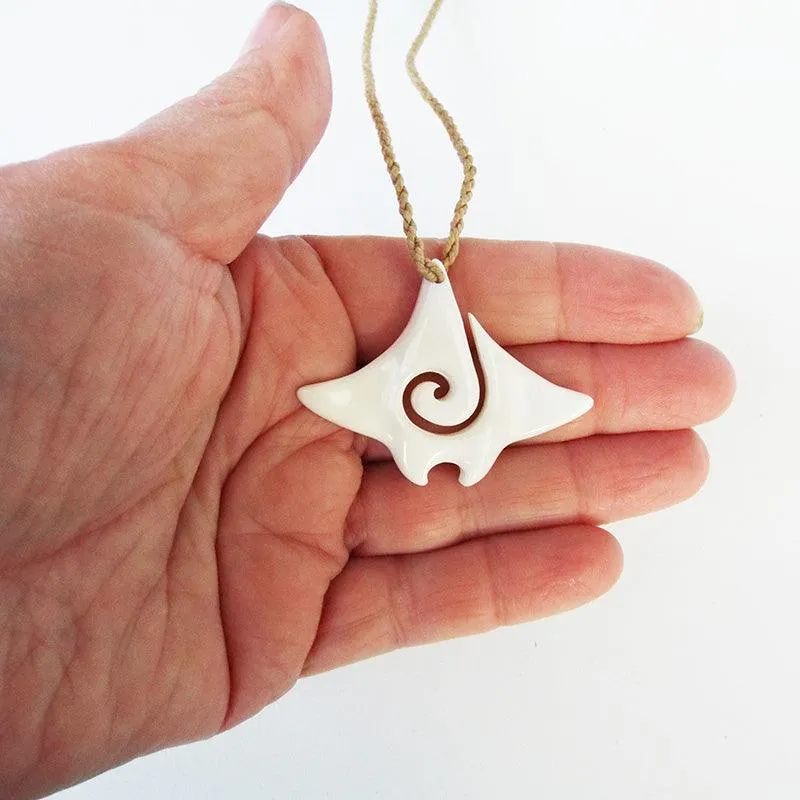 Maori Bone Stingray Koru Necklace