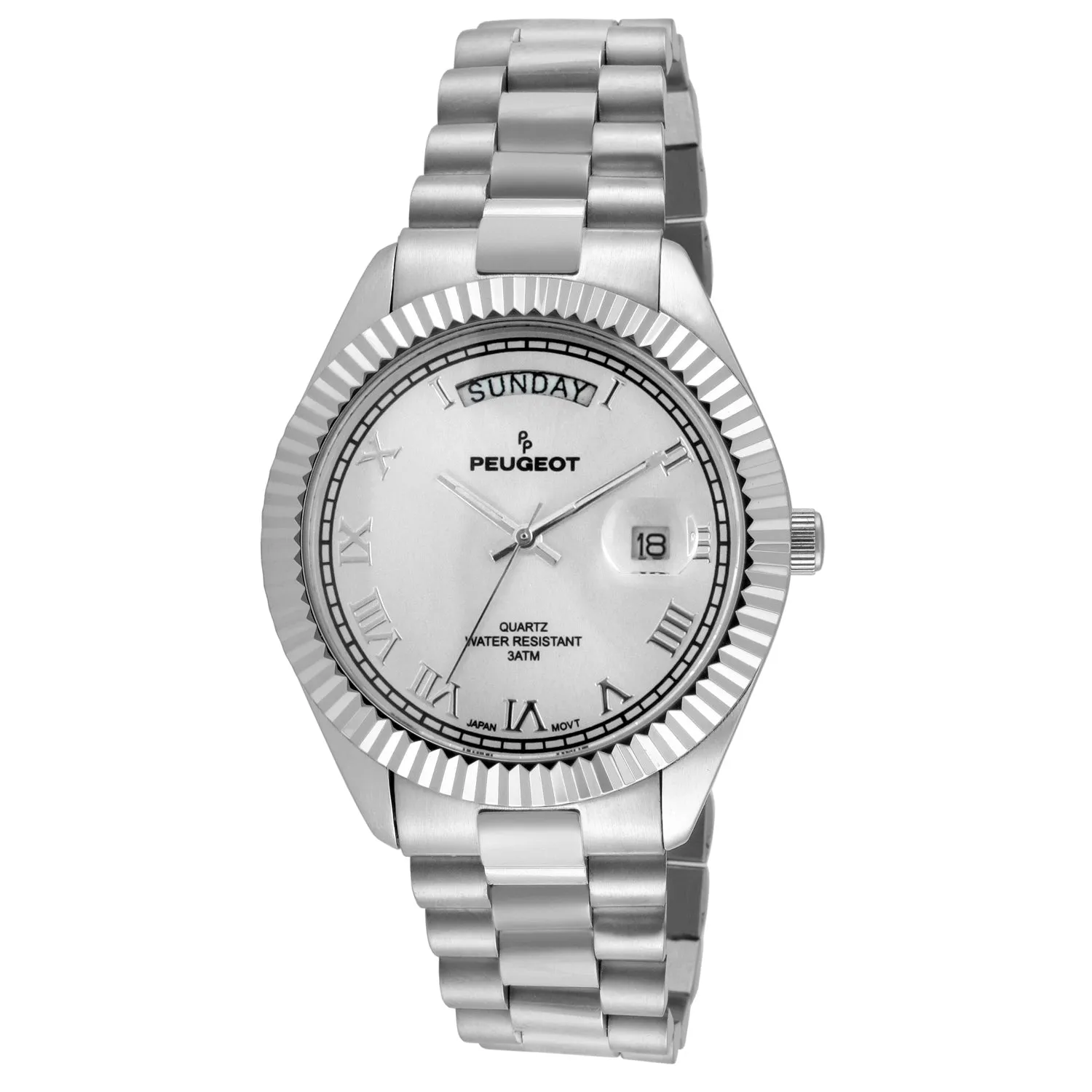 Men's 40mm Silver Face Fluted Bezel Steel Bracelet Watch