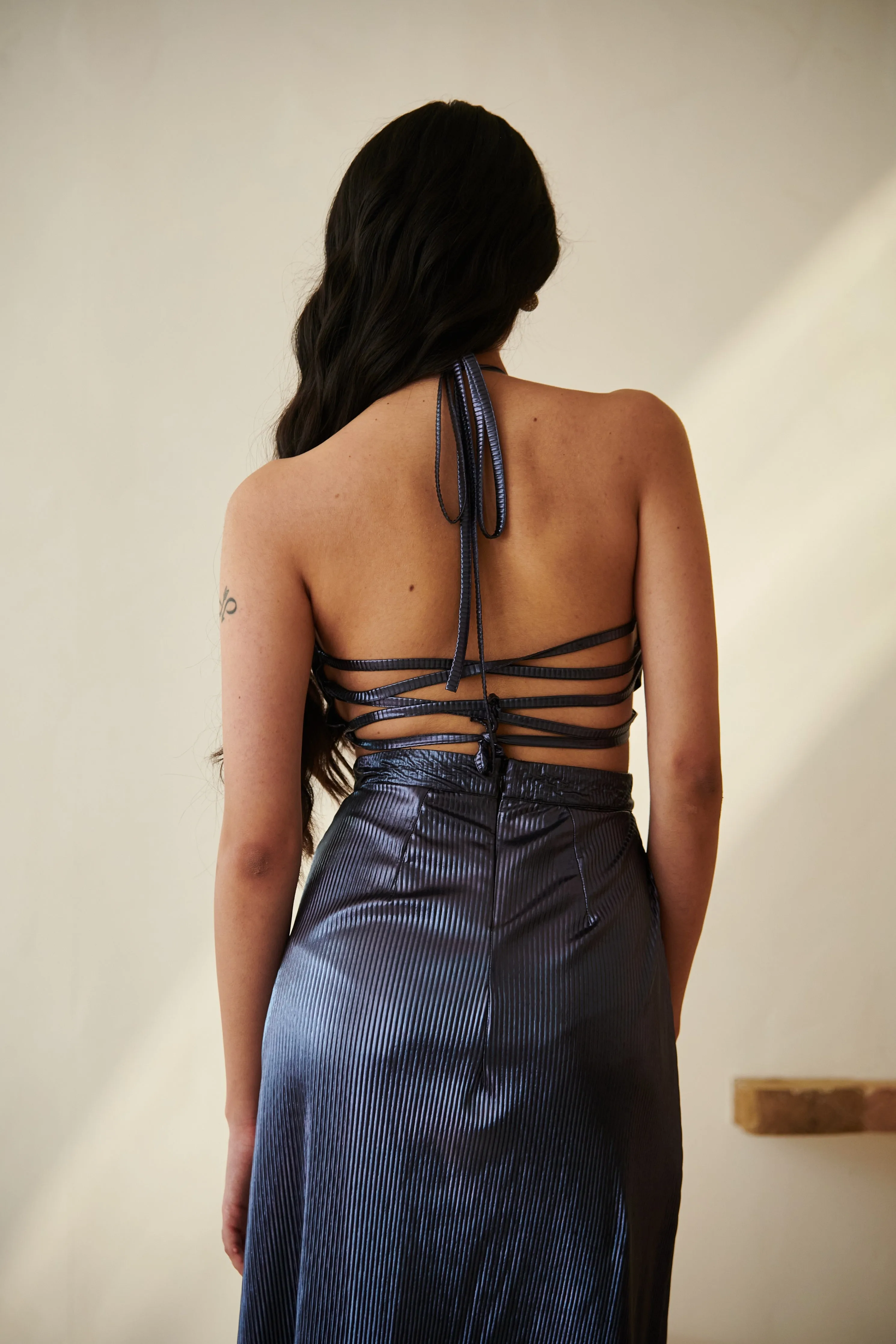 Moana Navy Blue Metallic Maxi Dress