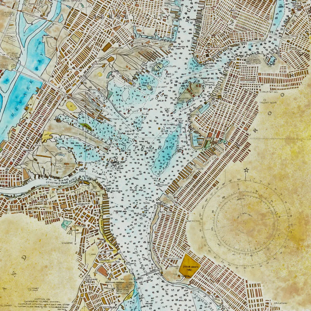 [new york harbor nautical chart][limited edition print by seth b minkin]