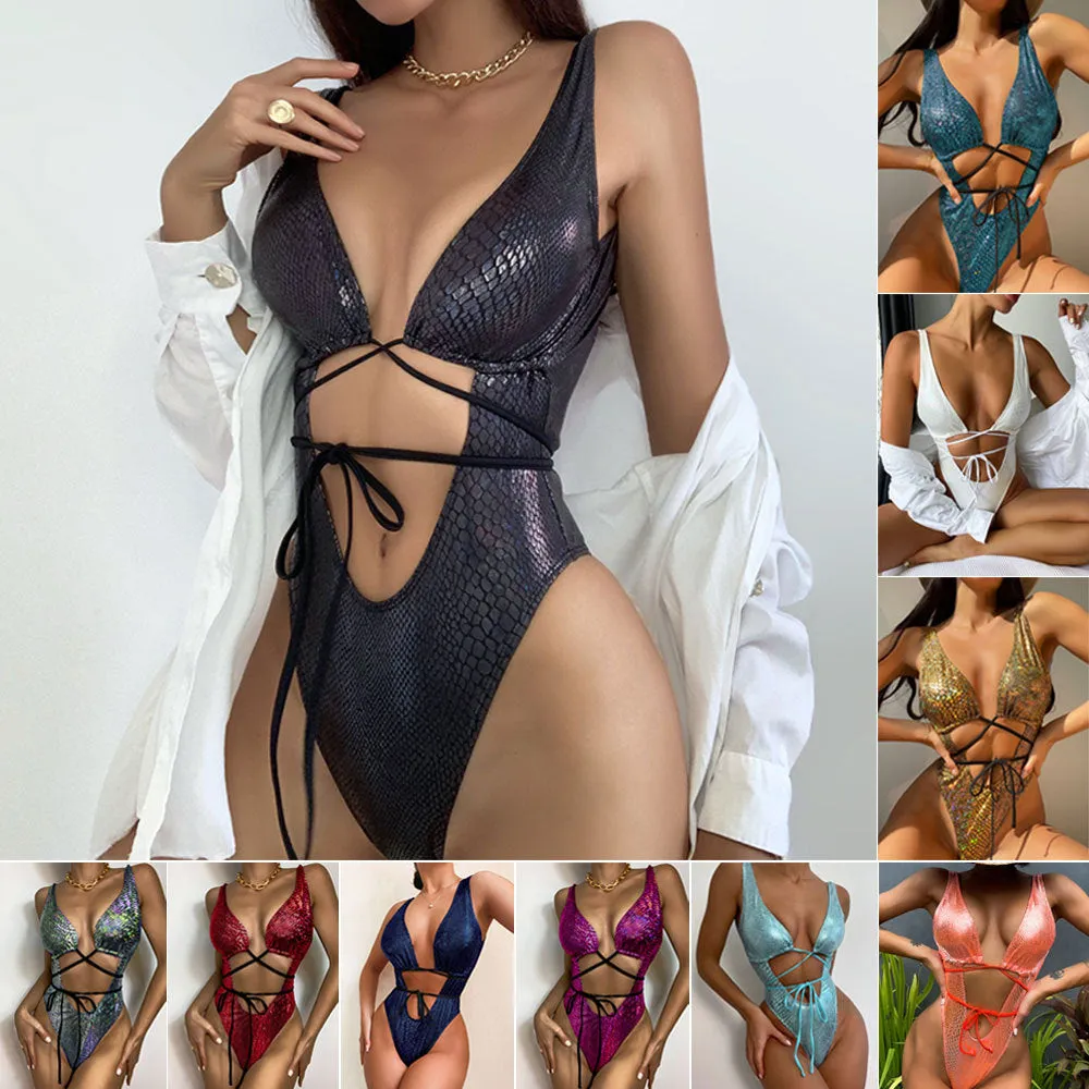 One Piece Swimsuit Strappy Lace Up