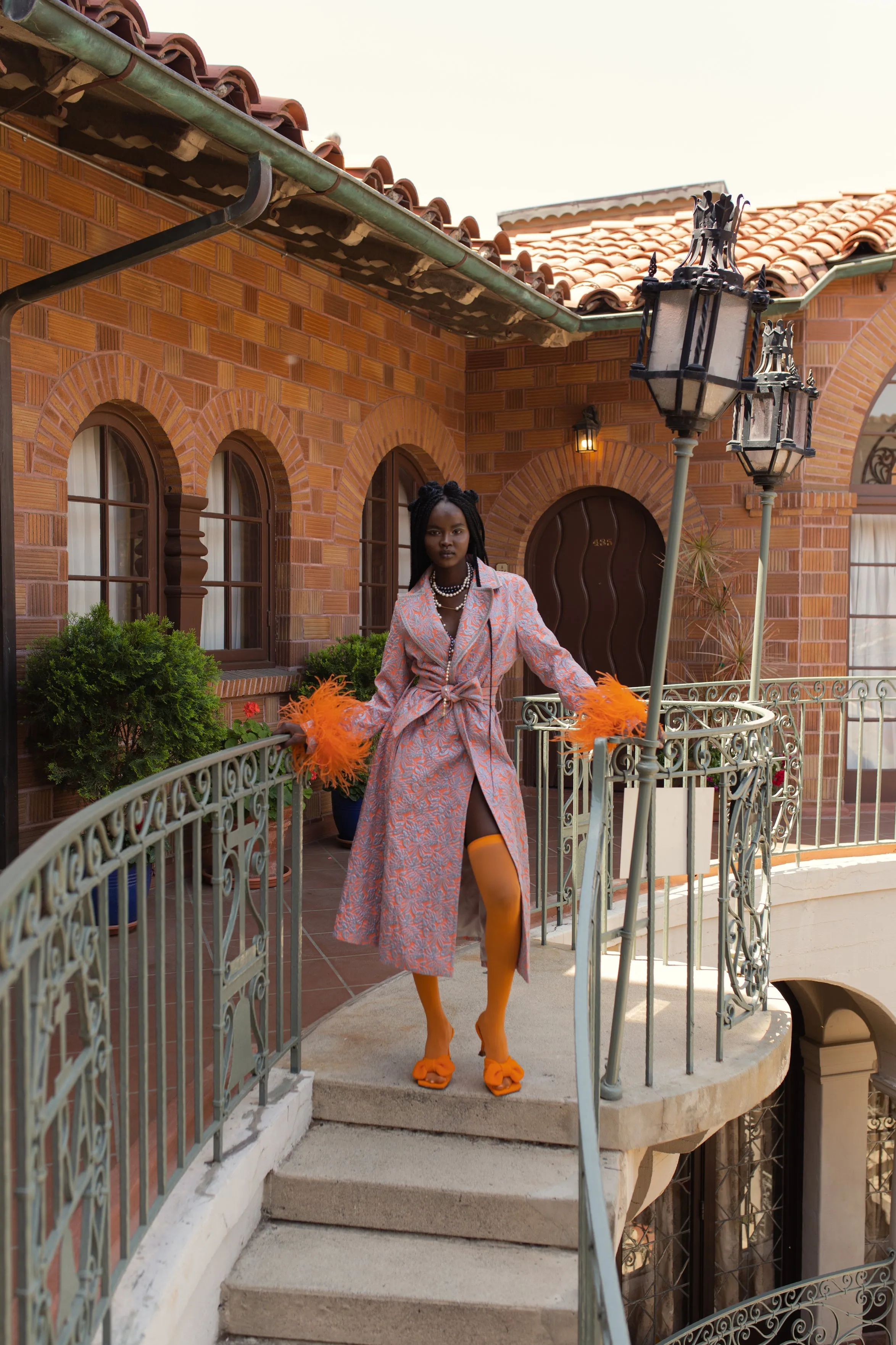 Orange Jacqueline Coat №22 With Detachable Feathers Cuffs