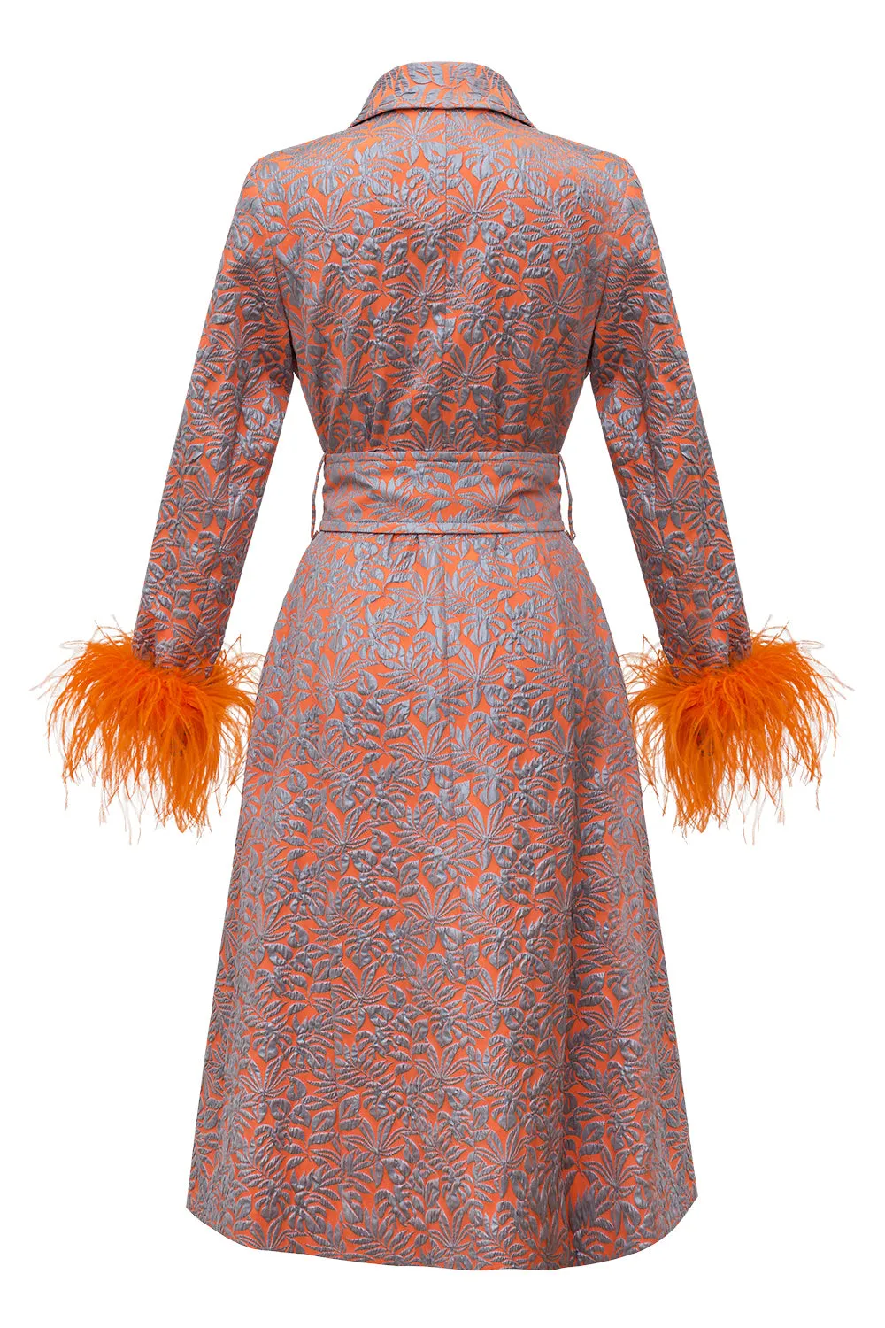 Orange Jacqueline Coat №22 With Detachable Feathers Cuffs