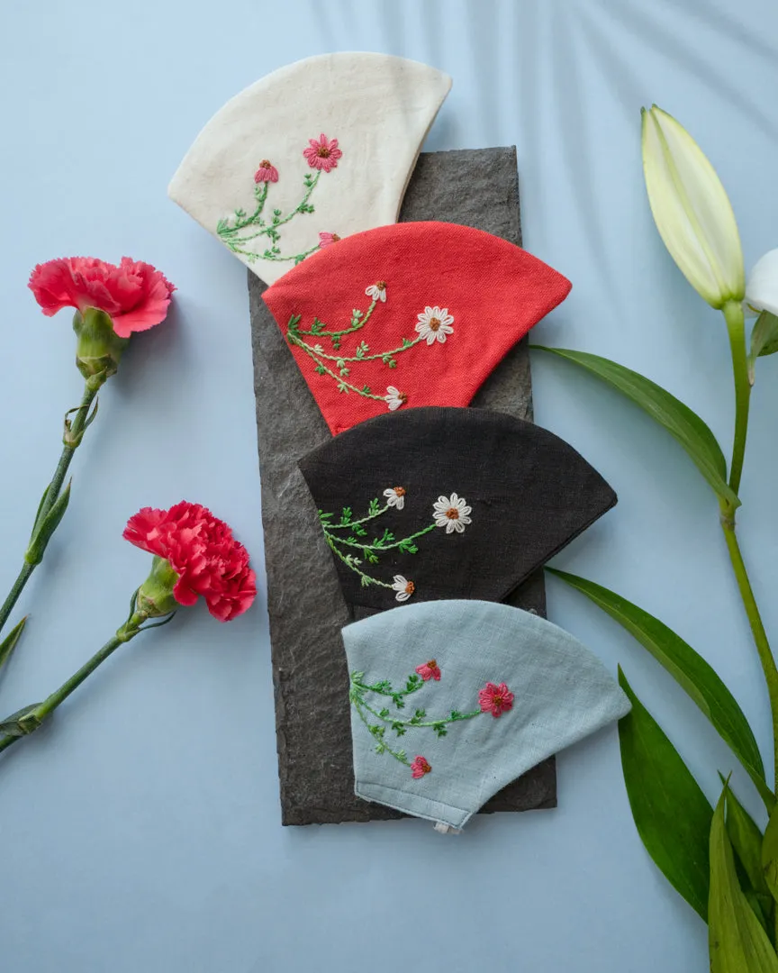 Organic Cotton Hand-Embroidered Adjustable Face Masks