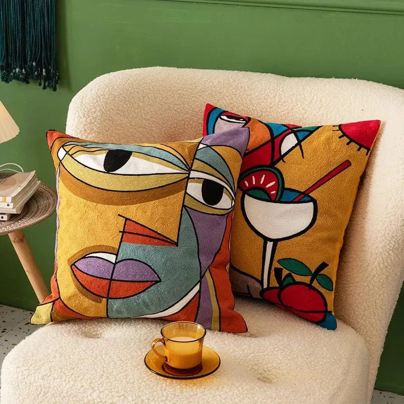 Picasso Graffiti Art Painting Cushion Cover: Printed Polyester Covers for Stylish Home Decoration, Bedding, and Sofa