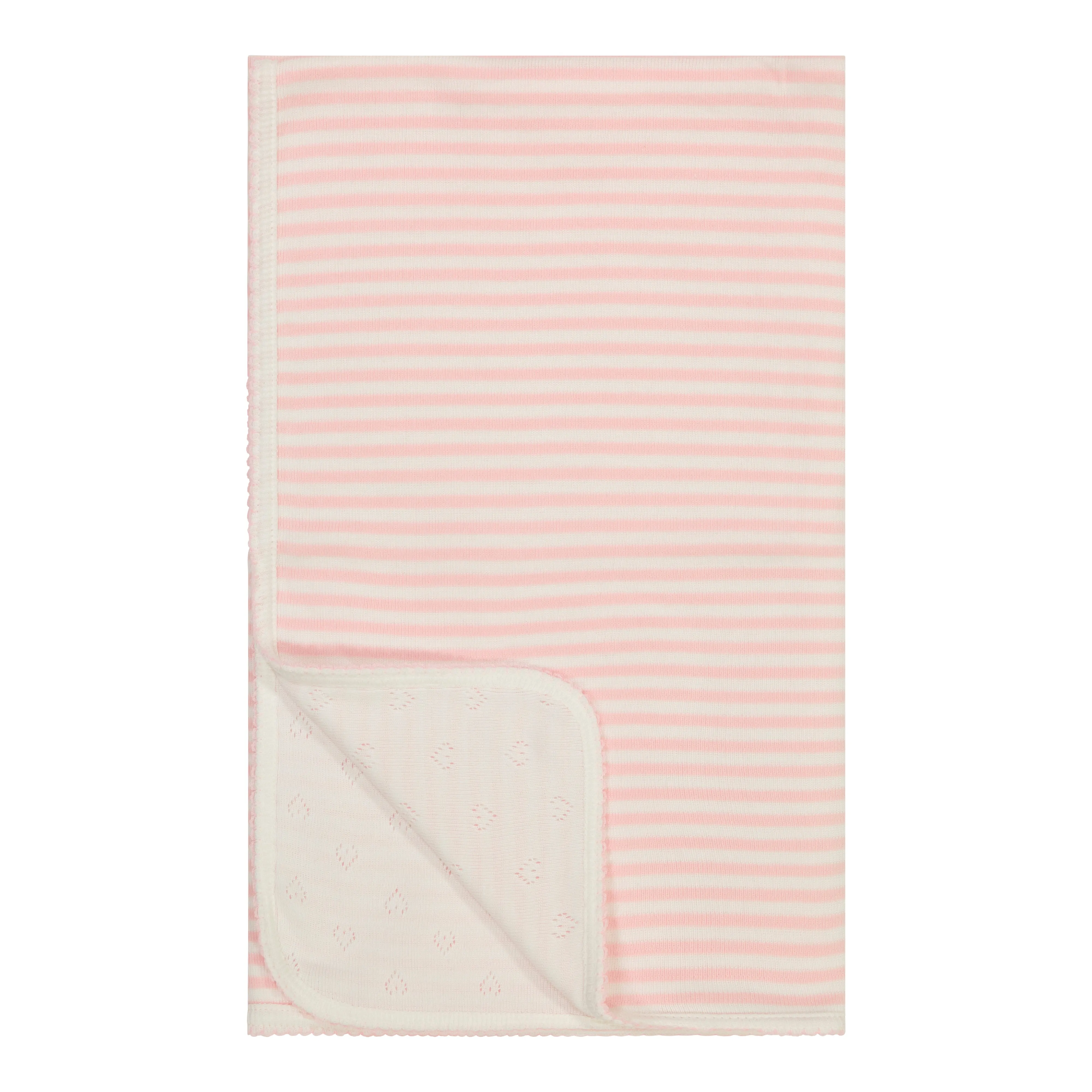 Polkadot BABY BLANKET Pink Sailor Stripe /Cream Hearts Pointelle