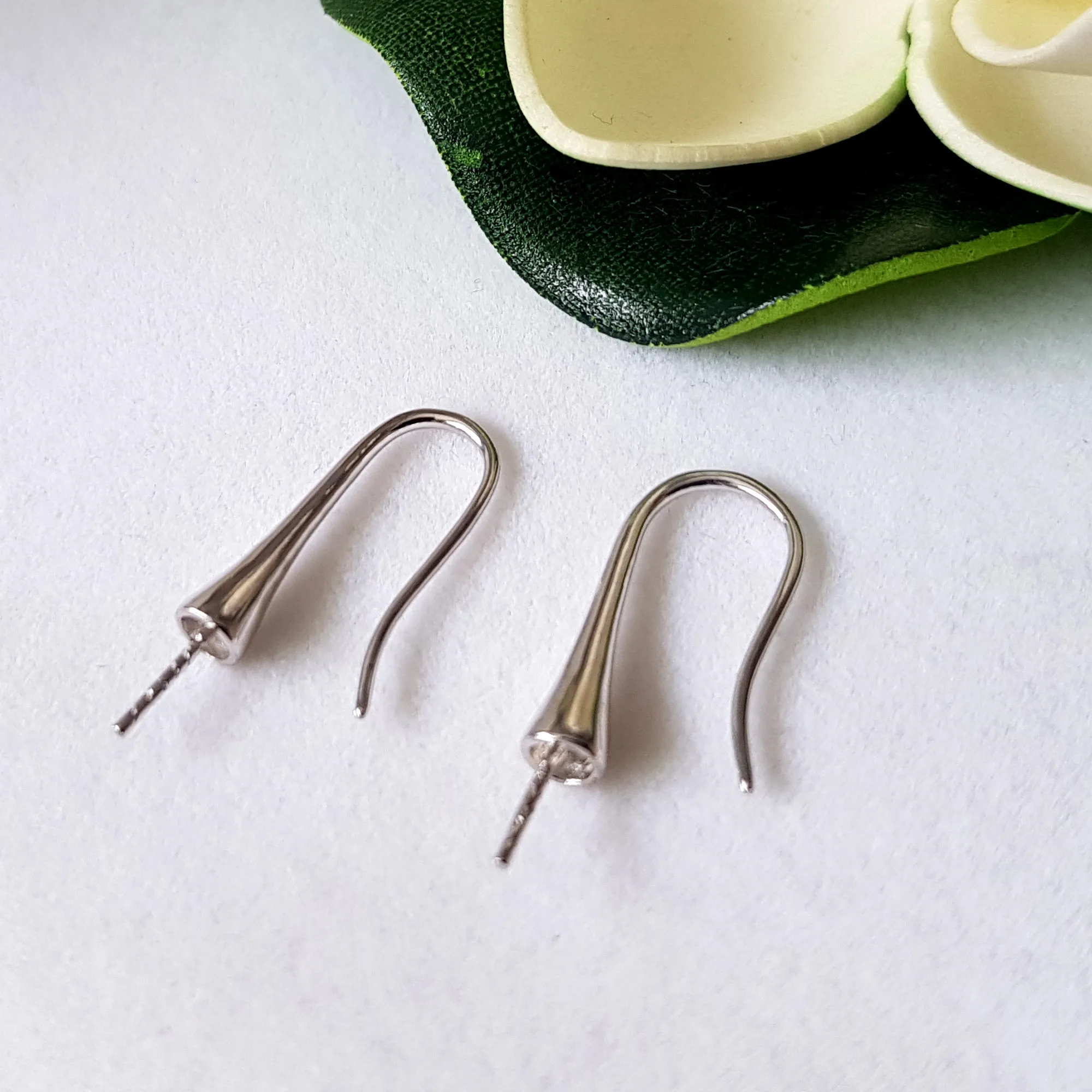 Quality Solid Sterling Silver Earring Hooks with 4mm Pearl Cup | SS-031PC4EH-1 | Earring Findings