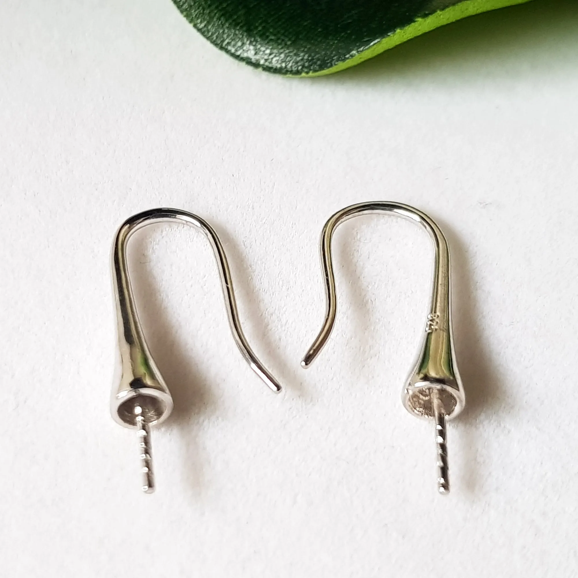 Quality Solid Sterling Silver Earring Hooks with 4mm Pearl Cup | SS-031PC4EH-1 | Earring Findings