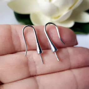 Quality Solid Sterling Silver Earring Hooks with 4mm Pearl Cup | SS-031PC4EH-1 | Earring Findings