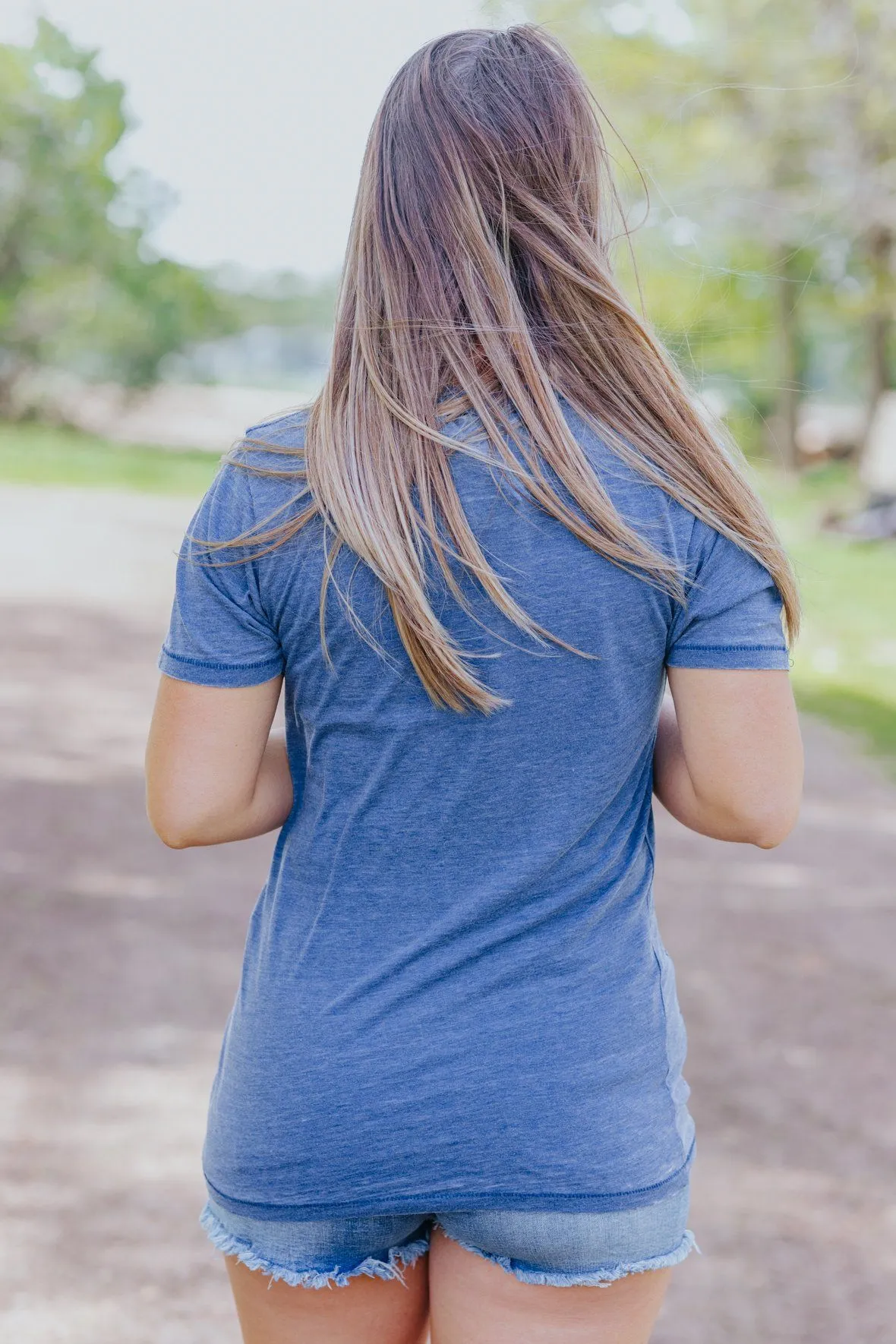 "Merica 1776" Lip and Tongue Graphic Laser Cut Top in Midnight Blue