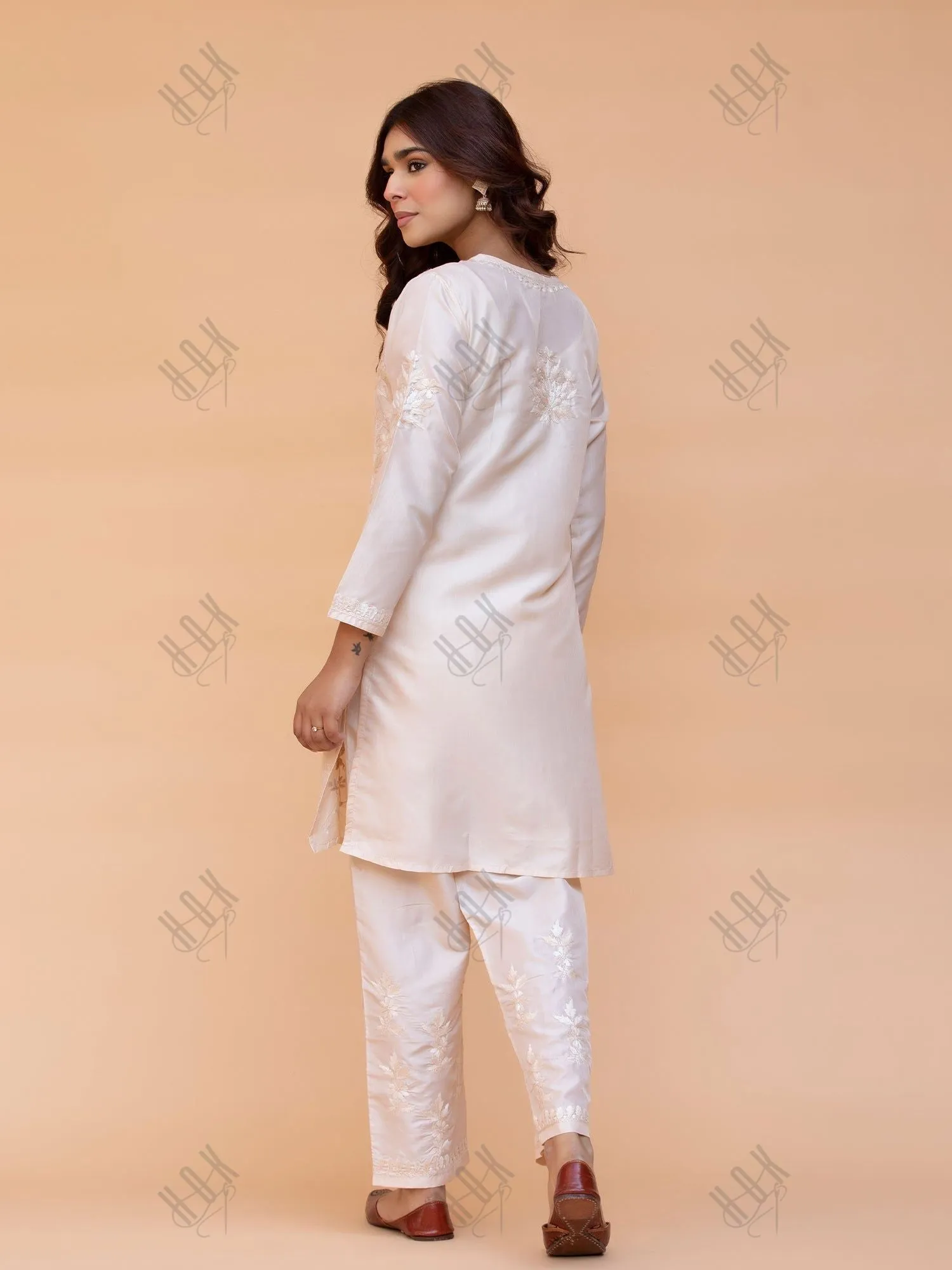 Saba Chikankari Kurta Set in Habutai Silk - Cream