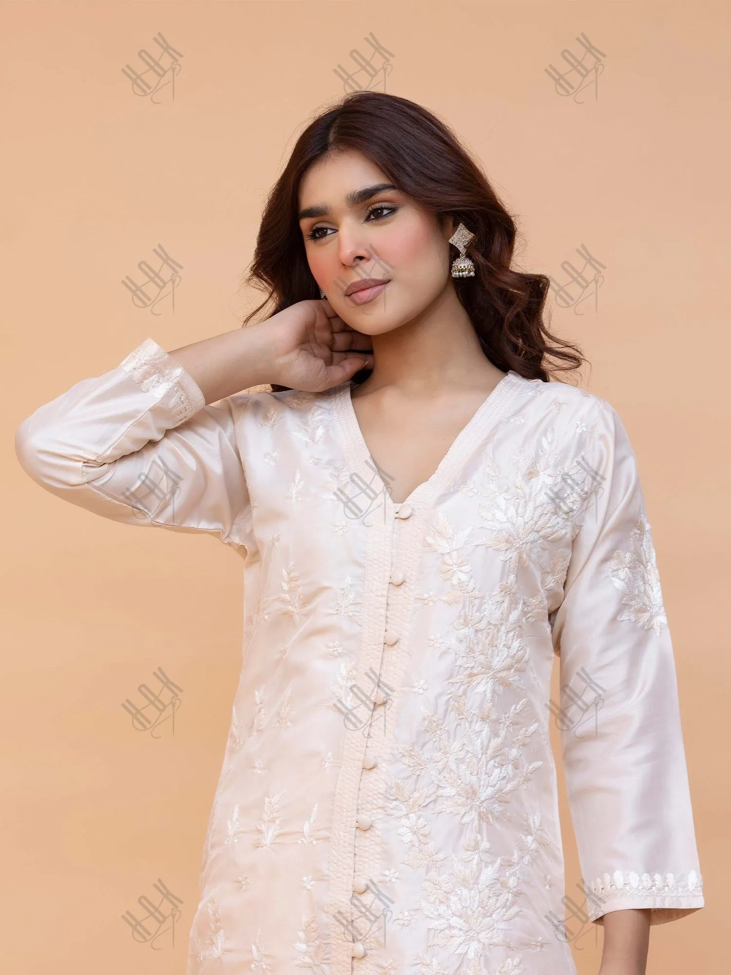 Saba Chikankari Kurta Set in Habutai Silk - Cream