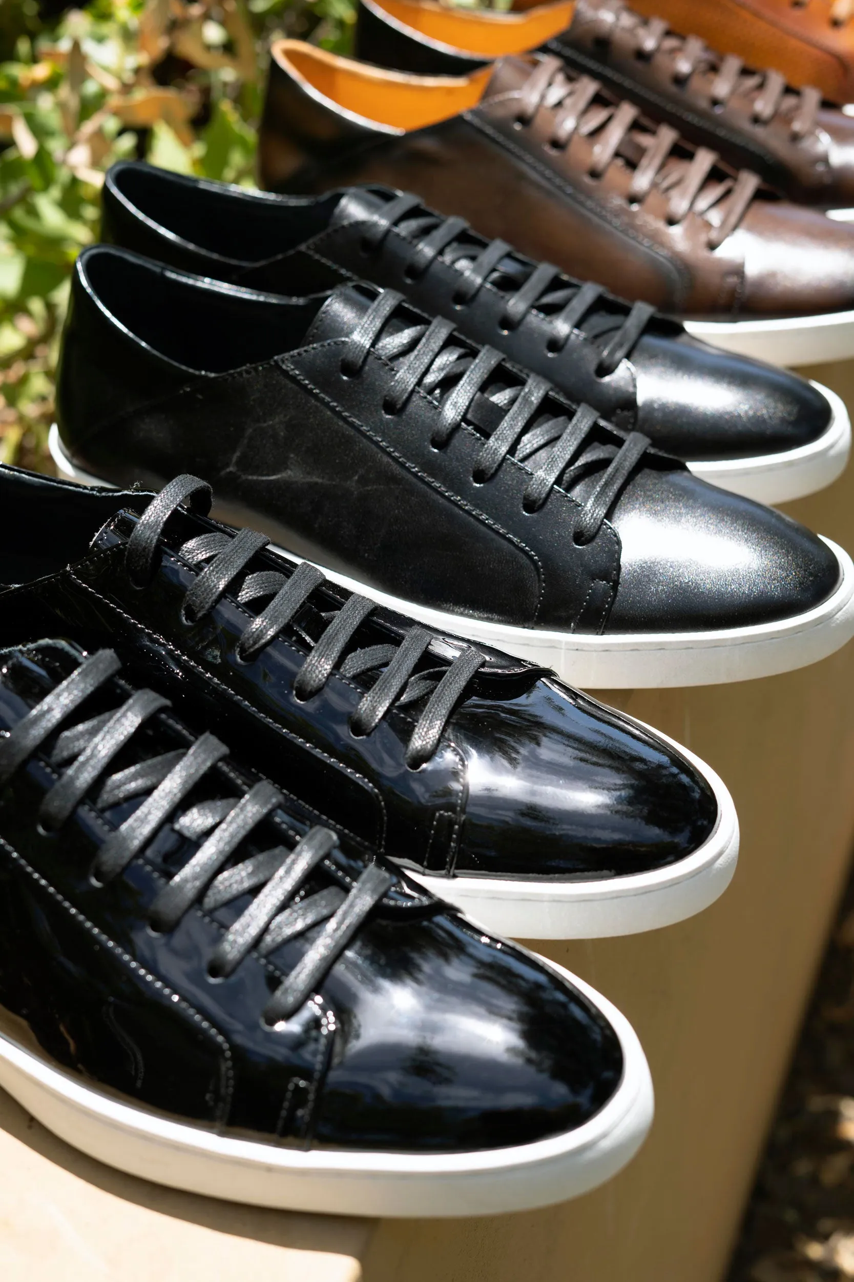 Shiny Calfskin Lace-Up Sneaker Black