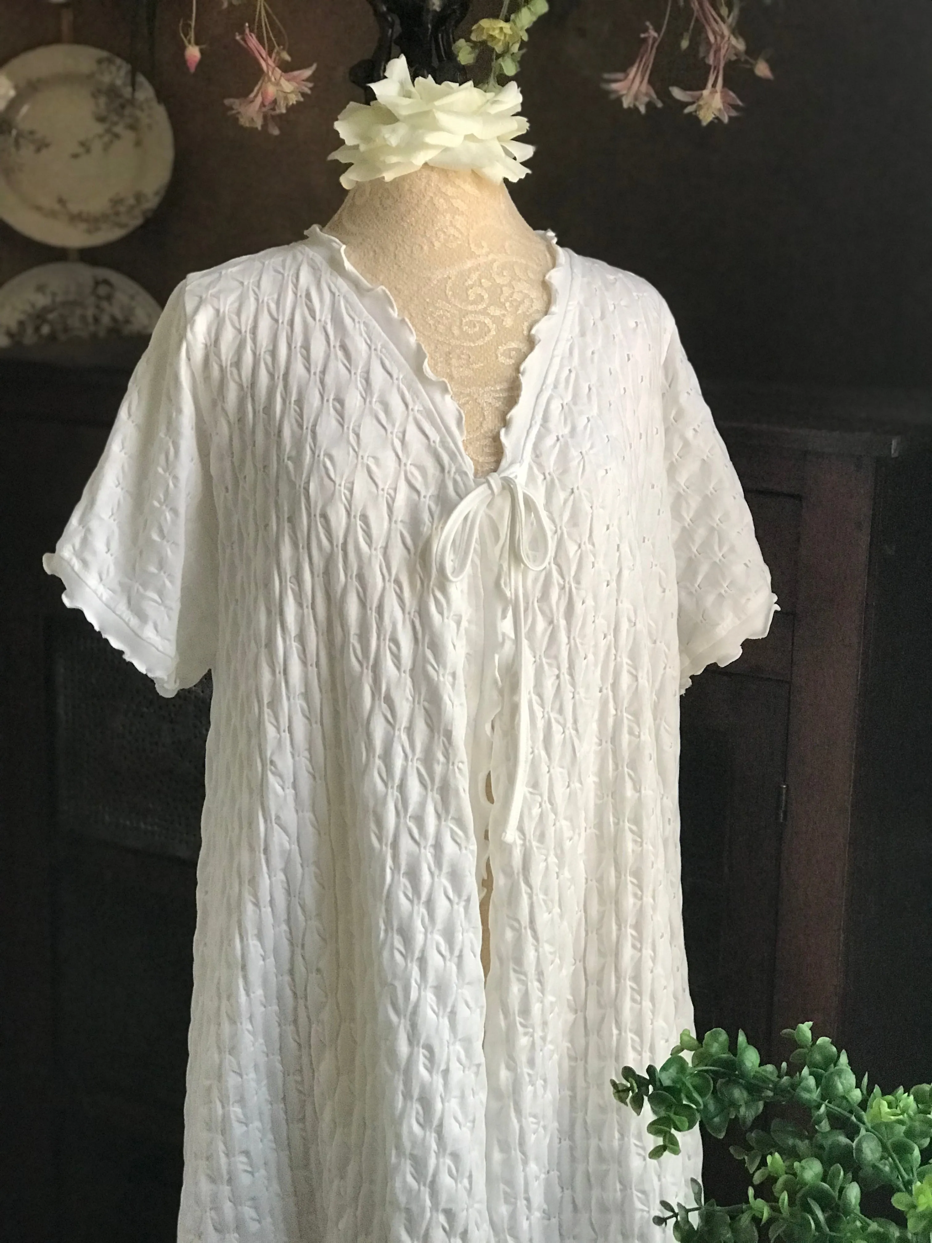 Short Sleeve 3/4 Length Swing Robe Waffle