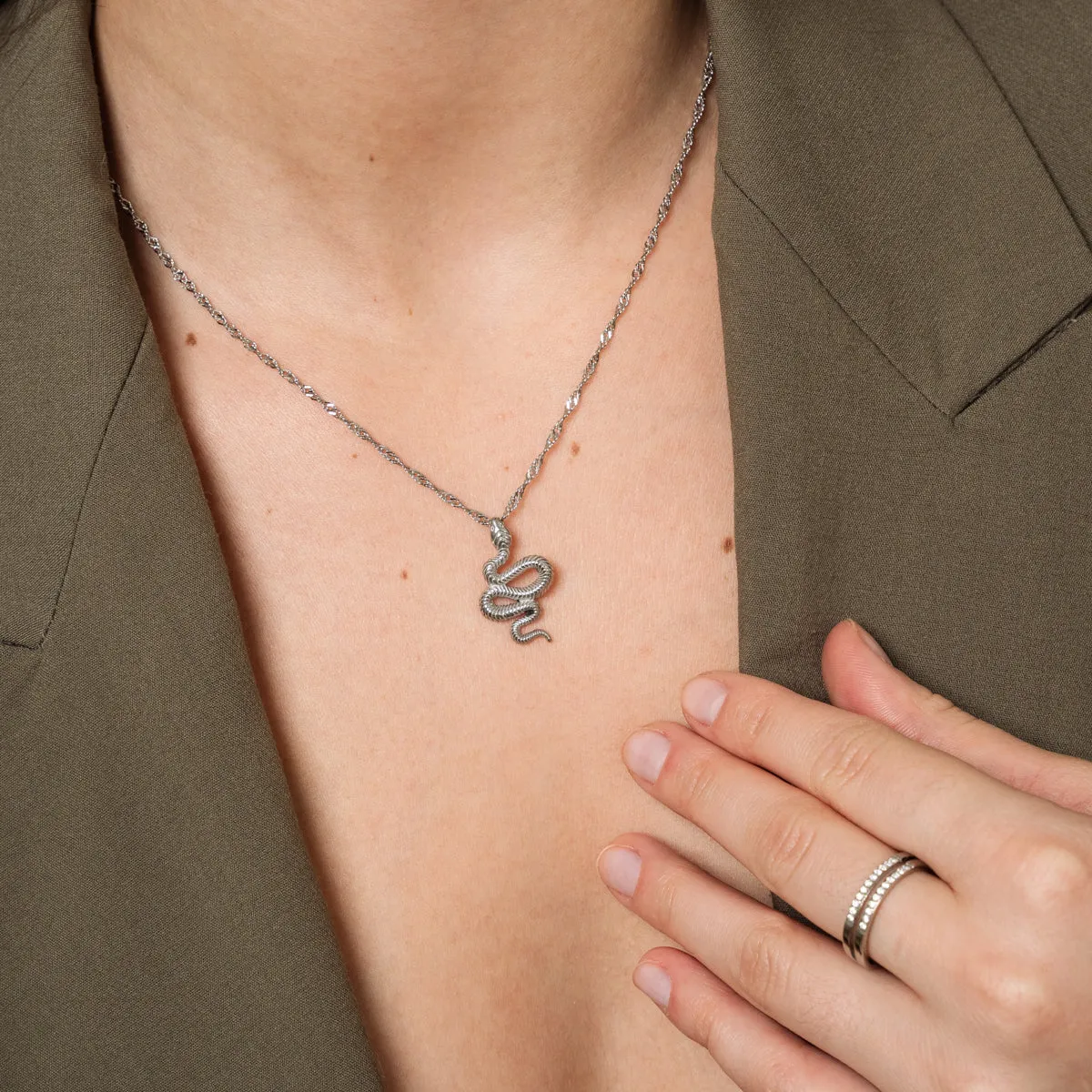 Snake Pendant Necklace - Silver