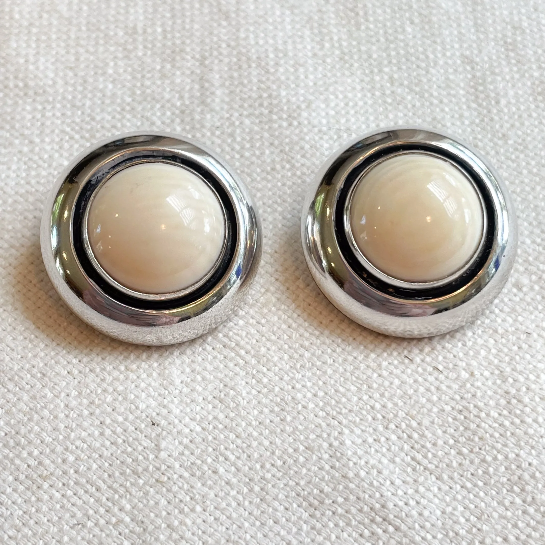 SOLD Vintage Niels Erik From, Sterling Earrings Cream Stone, Danish Modernist Earrings