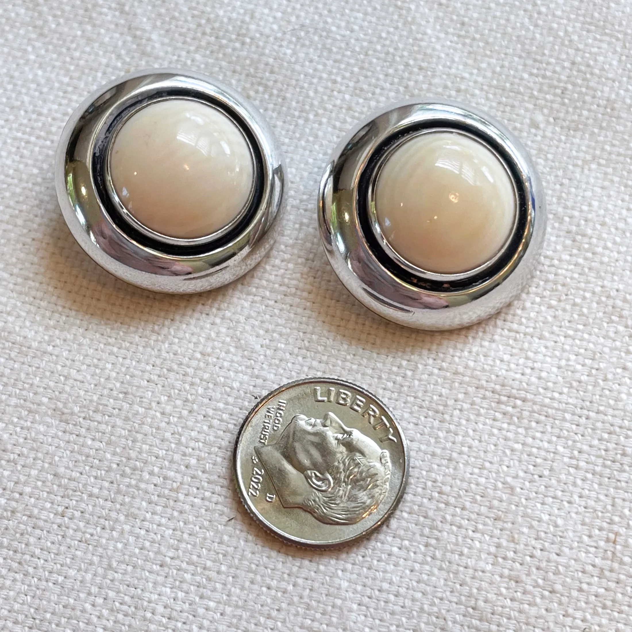 SOLD Vintage Niels Erik From, Sterling Earrings Cream Stone, Danish Modernist Earrings