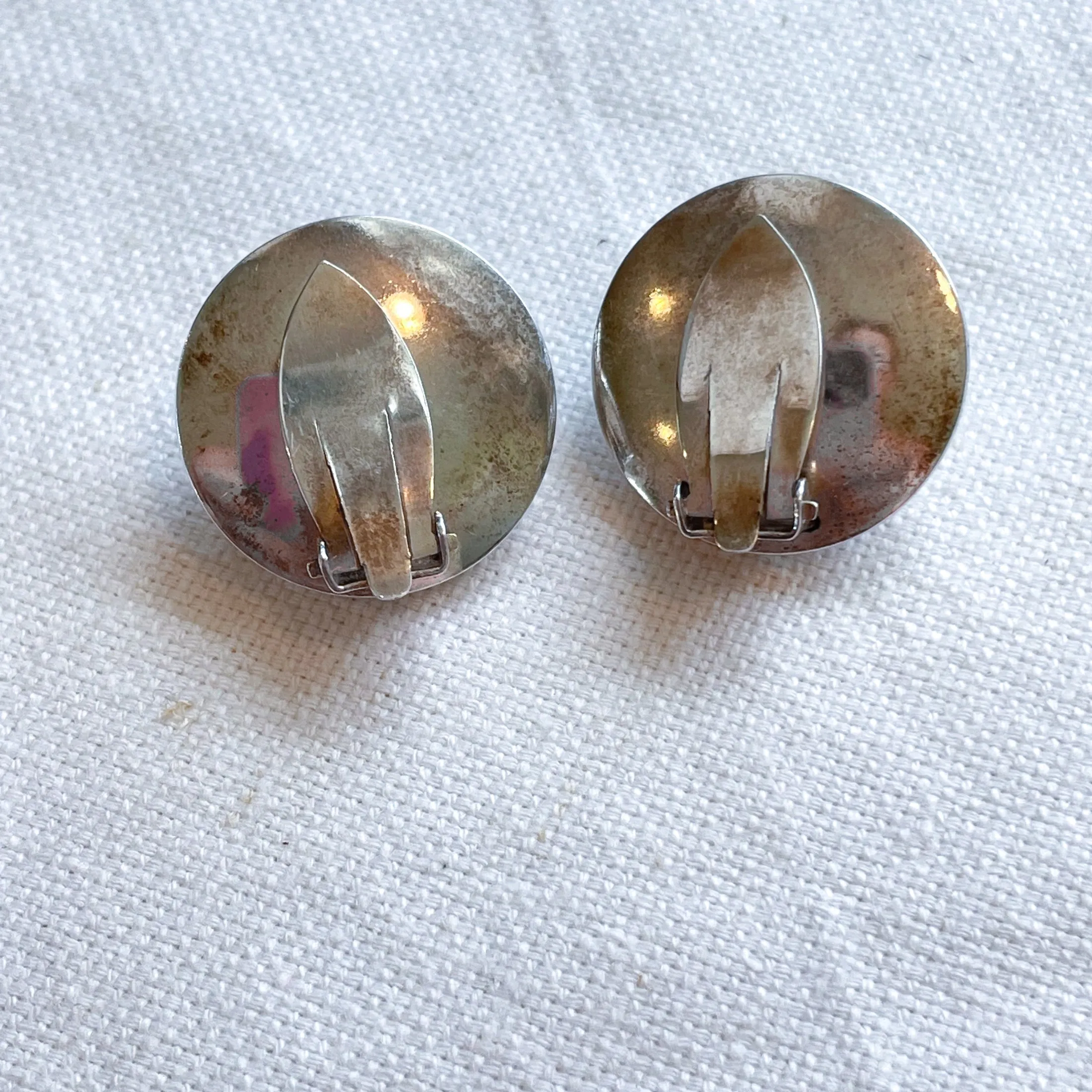 SOLD Vintage Niels Erik From, Sterling Earrings Cream Stone, Danish Modernist Earrings