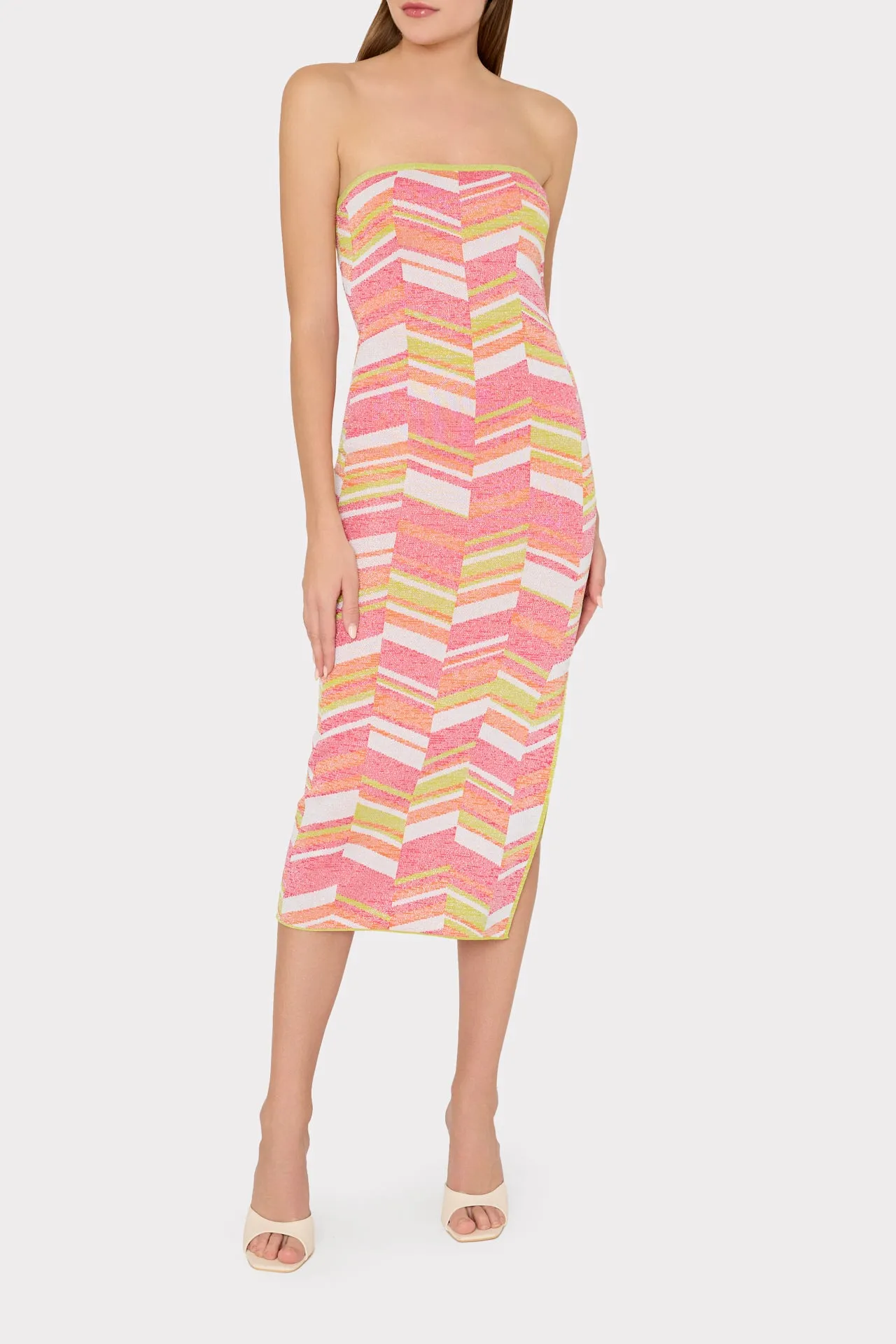 Strapless Multicolor Chevron Knit Dress