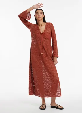 Stretch Lace Maxi Kaftan - Russet