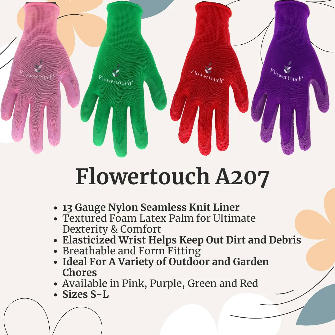 TA207 FLOWERTOUCH® Foam Natural Rubber Palm, Light Knit Liner, Pink, Sizes S-L, Sold by Pair