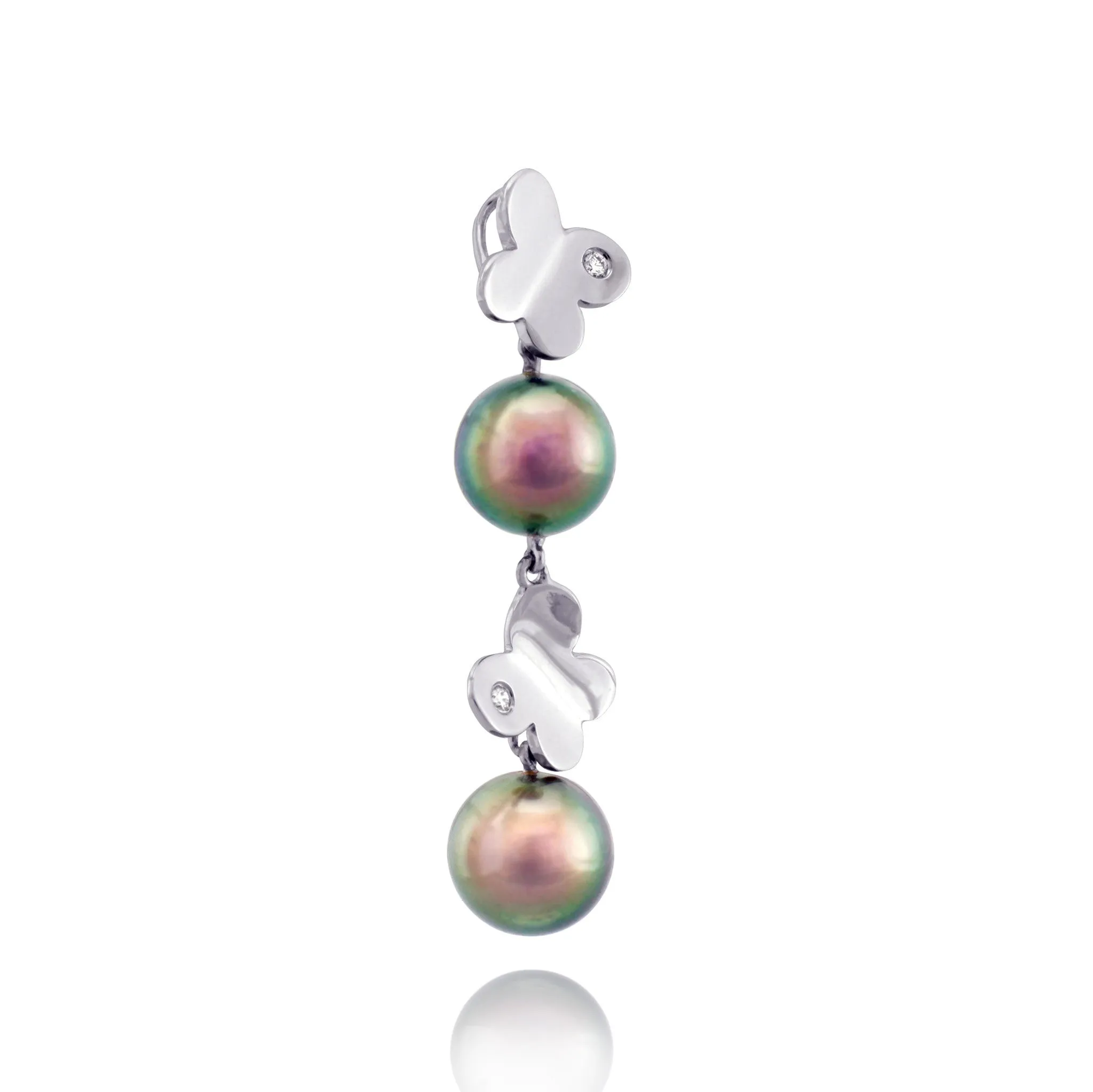 Tahitian pearl pendant in 18k white gold and diamonds - Dewdrops