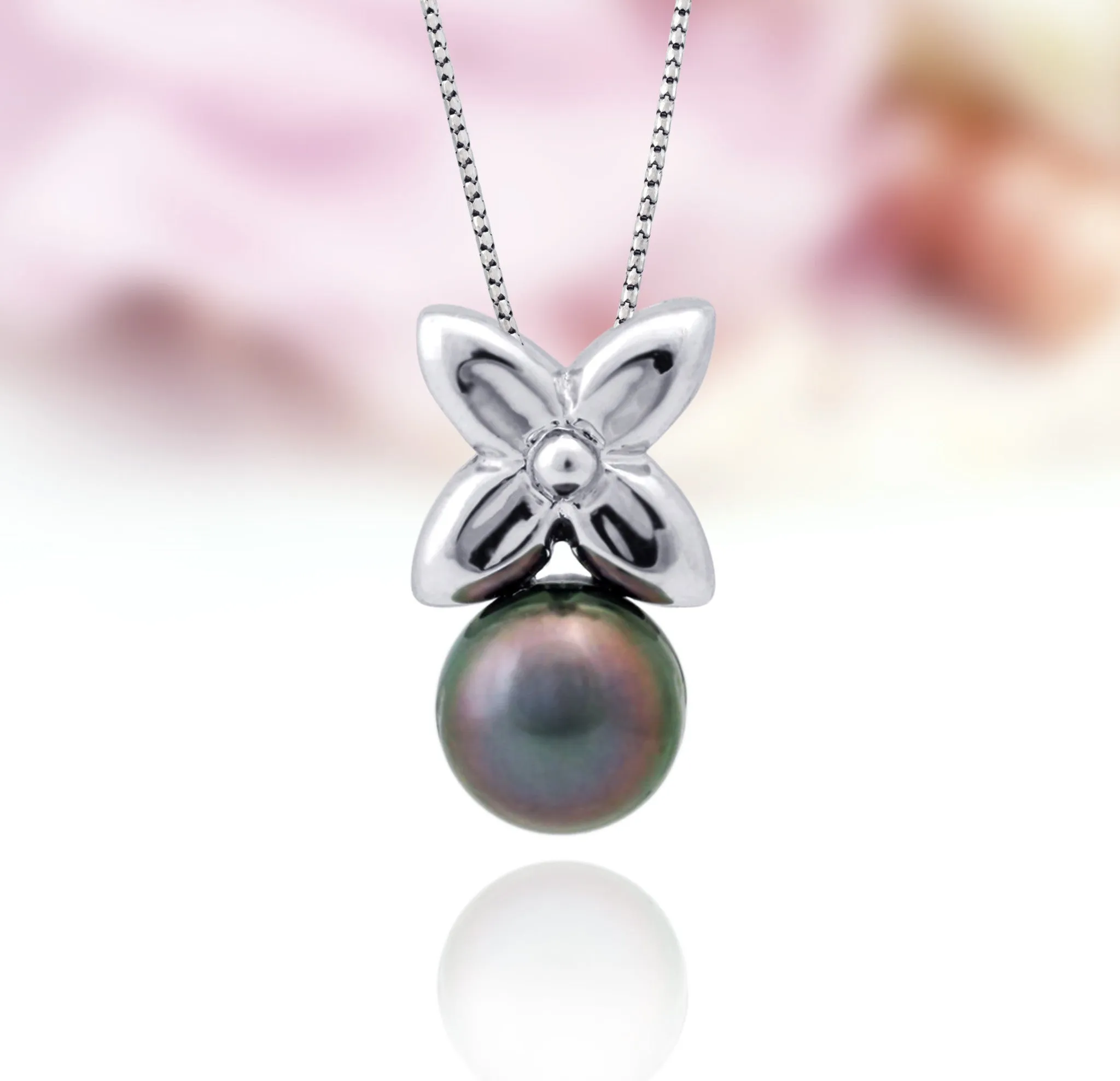 Tahitian pearl pendant in silver and cz - Tiare Tahiti - PESVPE01777