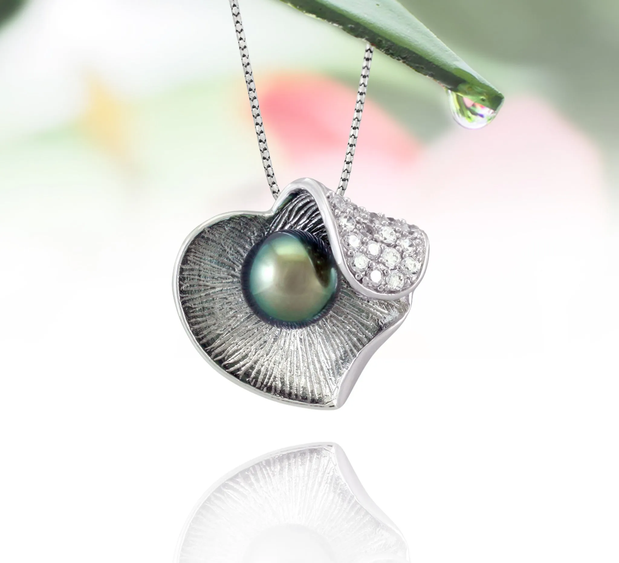 Tahitian pearl pendant in silver - Dewdrops collection - PESZPE00097