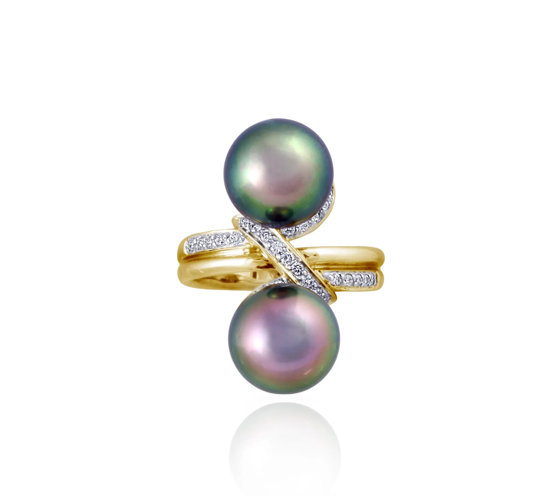 Tahitian pearl ring - 18K white gold with Diamonds - RGYDPE01011