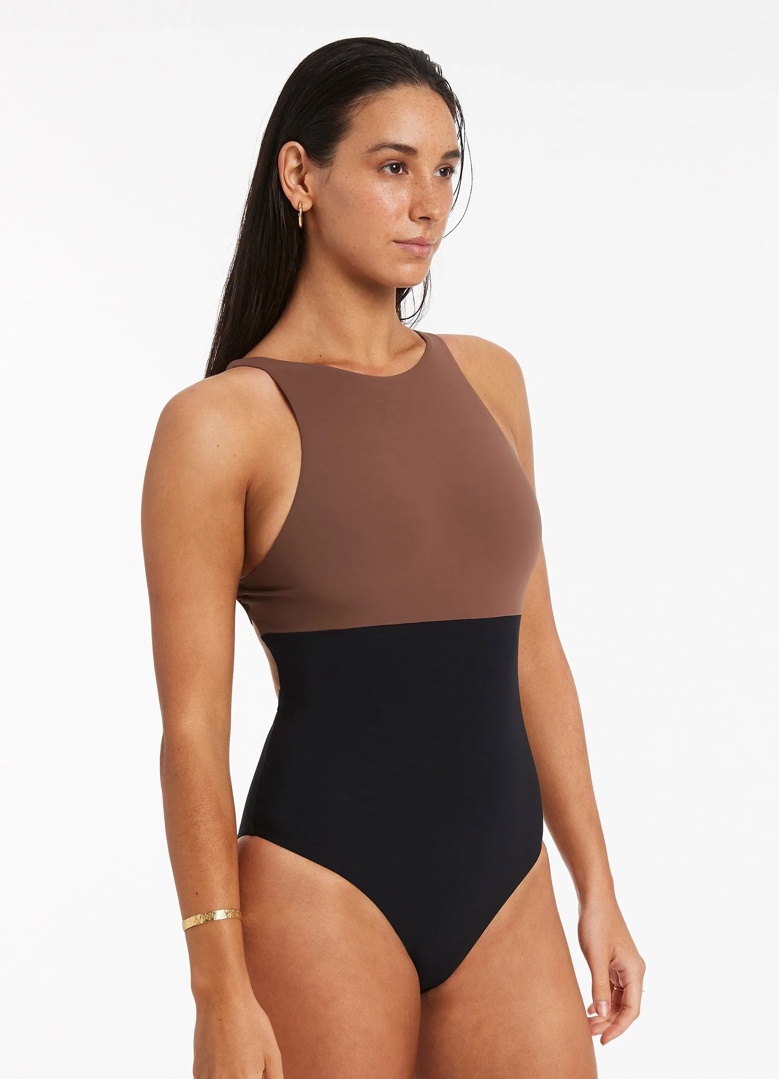 Versa High Neck One Piece - Latte