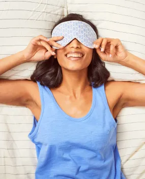 White Blue Flower Print Cotton Eye Mask