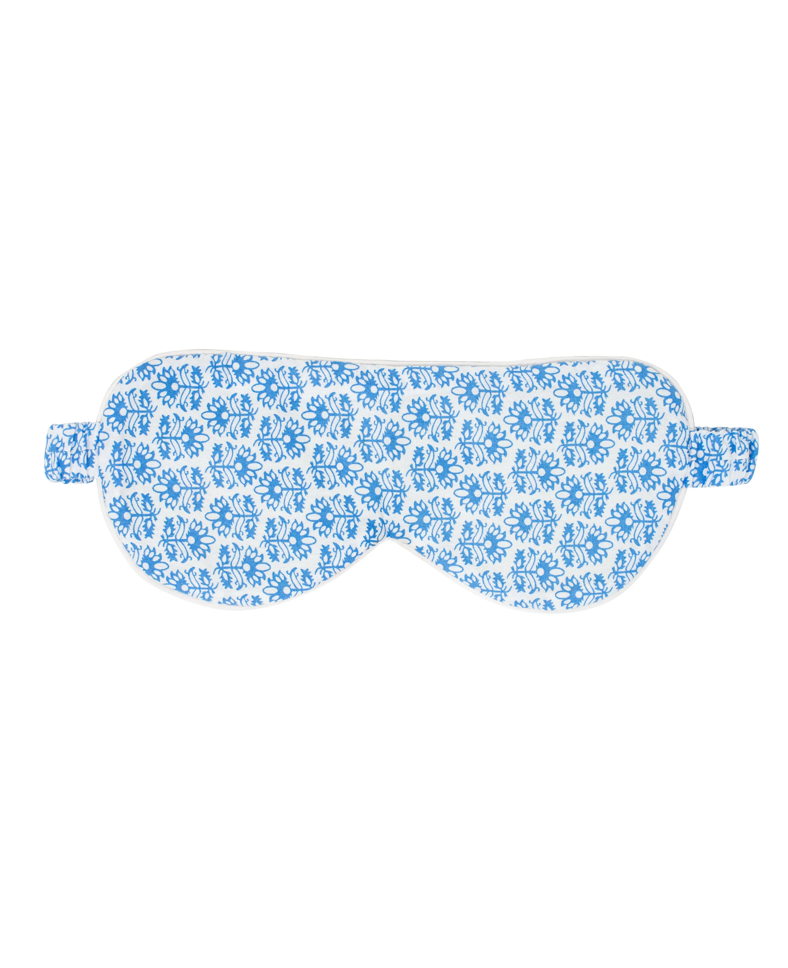 White Blue Flower Print Cotton Eye Mask