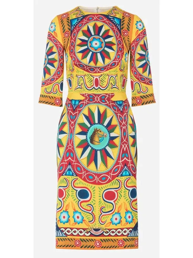 Women’s Carretto Print Dress in Yellow and Multicolor