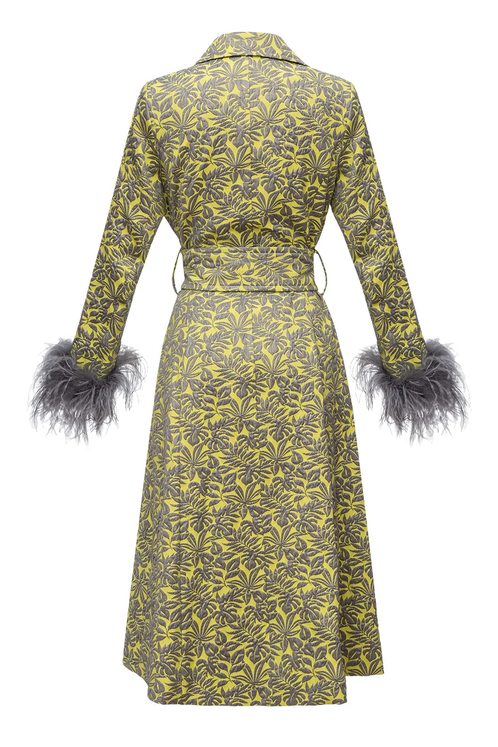 Yellow Jacqueline Coat №22 With Detachable Feathers Cuffs