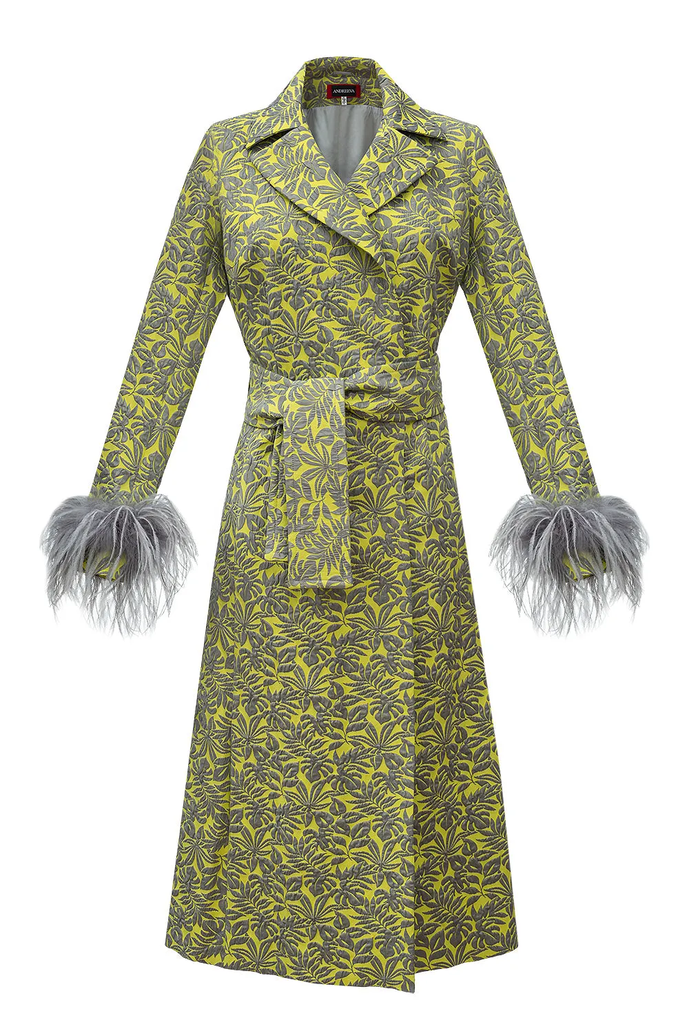 Yellow Jacqueline Coat №22 With Detachable Feathers Cuffs